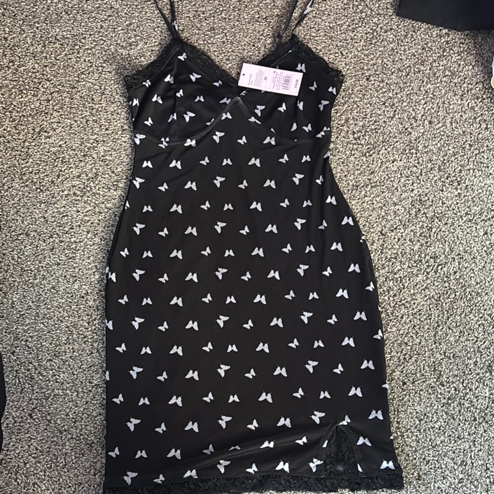 Black Slip Dress with White Bow Pattern